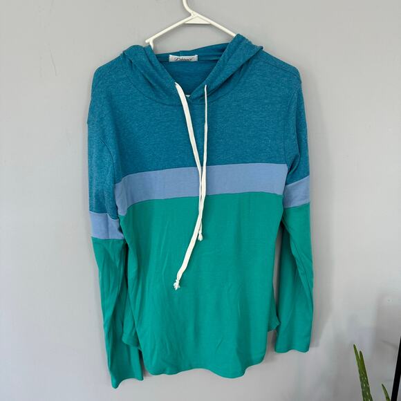 Dbtanjy Mediumweight Pullover Hoodie Top Size Large Colorblock Blue & Green - Picture 1 of 9
